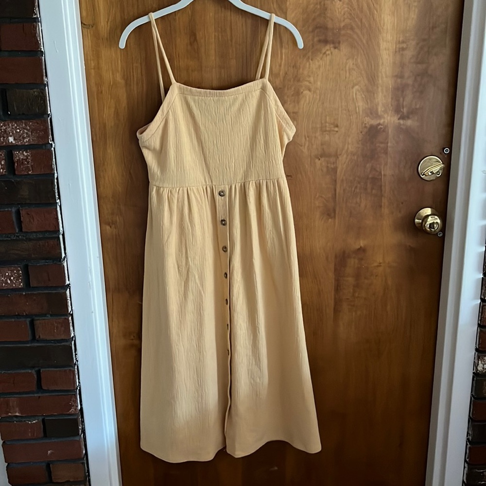 light yellow madewell midi sundress with buttons